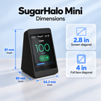 SugarHalo Mini dimensions: 54.3 mm wide, 91 mm tall, and 60 mm deep, with a 2.8-inch screen diagonal and 4-inch full front-face diagonal.