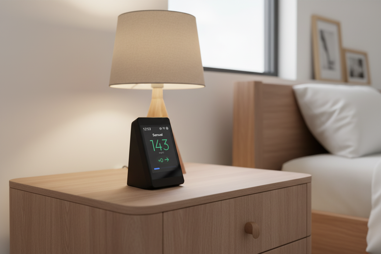 SugarHalo placed on a nightstand